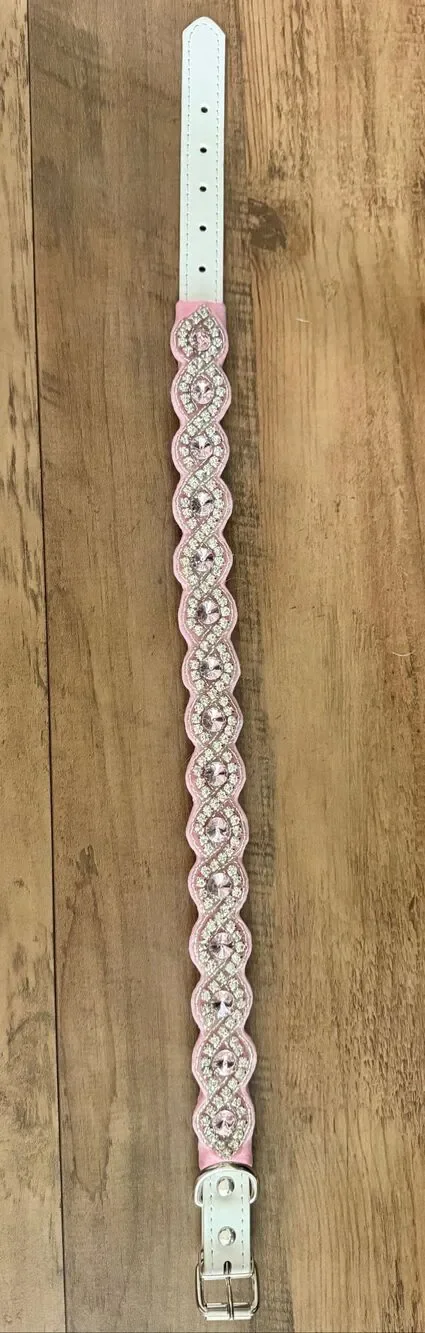 Pink Bling Rhinestone Collar; Rhinestone Collar; Adjustable Collar; Faux Leather